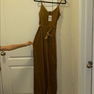 Velvet jumpsuit mustard color wide leg